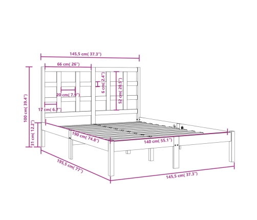 Estructura de cama madera maciza de pino 140x190 cm