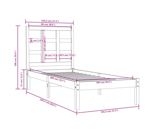 Estructura de cama madera maciza marrón miel 100x200 cm