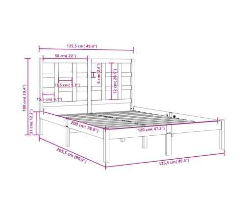 Estructura de cama madera maciza de pino 120x200 cm