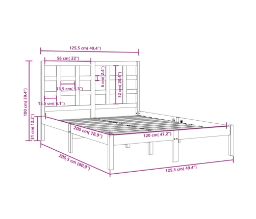 Estructura de cama madera maciza de pino gris 120x200 cm