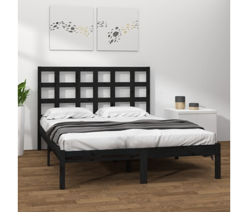 Estructura de cama de madera maciza de pino negra 200x200 cm