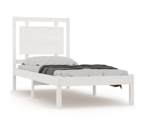 Estructura de cama madera maciza individual blanco 75x190 cm