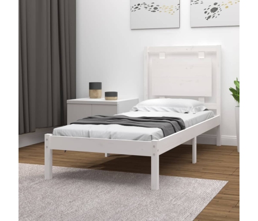 Estructura de cama madera maciza individual blanco 75x190 cm