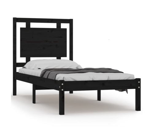 Estructura de cama madera maciza individual negra 75x190 cm