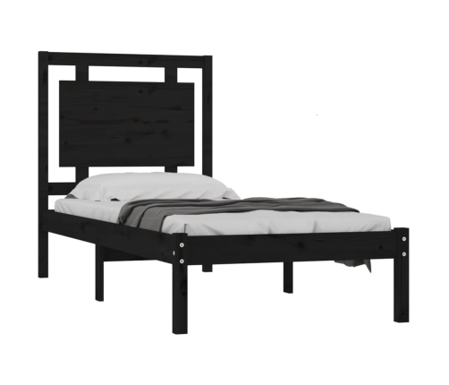 Estructura de cama madera maciza individual negra 75x190 cm