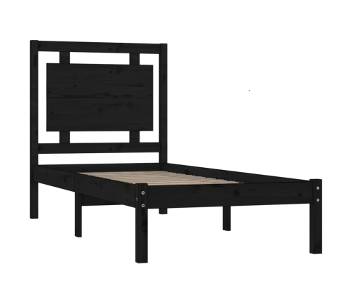 Estructura de cama madera maciza individual negra 75x190 cm