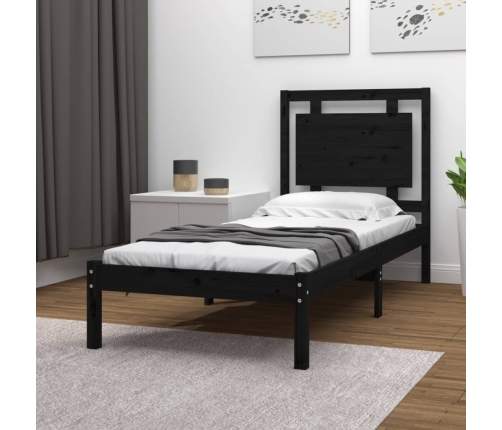 Estructura de cama madera maciza individual negra 75x190 cm