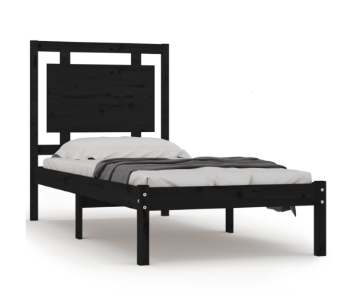 Estructura de cama individual madera maciza negra 90x190 cm