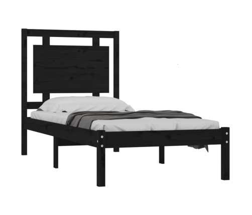 Estructura de cama individual madera maciza negra 90x190 cm