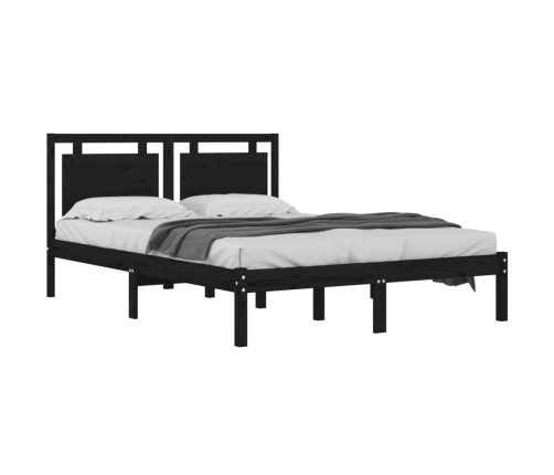 Estructura de cama madera maciza negra 120x190 cm