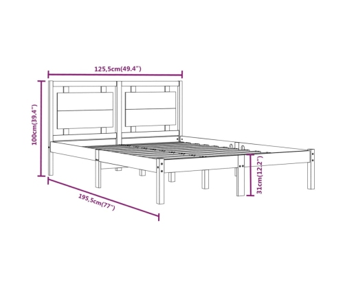 Estructura de cama madera maciza negra 120x190 cm