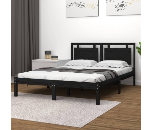 Estructura de cama madera maciza negra 120x190 cm