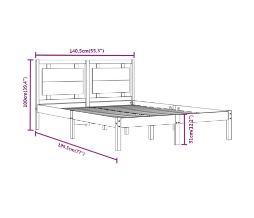 Estructura de cama de matrimonio madera maciza 135x190 cm