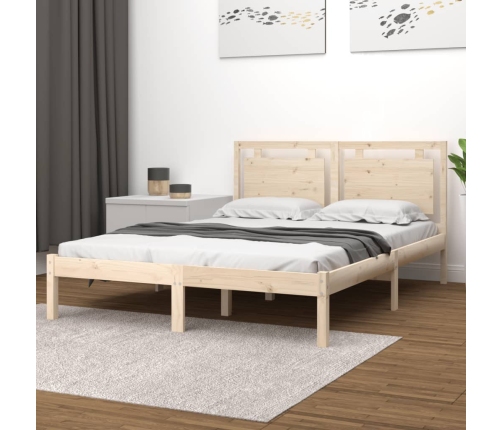 Estructura de cama de matrimonio madera maciza 135x190 cm