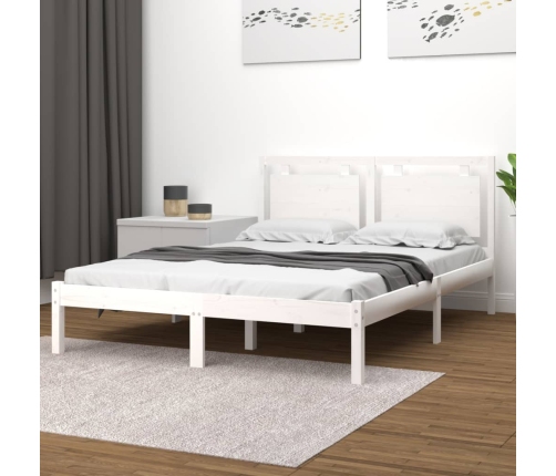 Estructura de cama de madera maciza blanca 135x190 cm