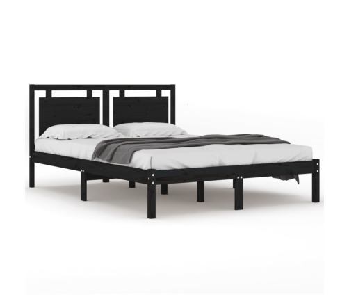 Estructura de cama doble madera maciza negra 135x190 cm