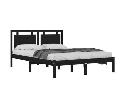 Estructura de cama doble madera maciza negra 135x190 cm