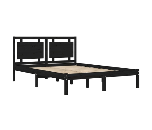 Estructura de cama doble madera maciza negra 135x190 cm