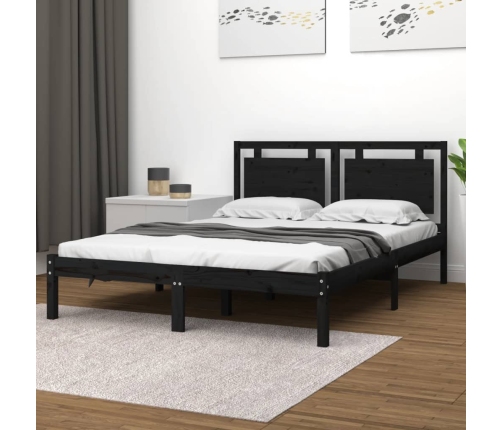 Estructura de cama doble madera maciza negra 135x190 cm