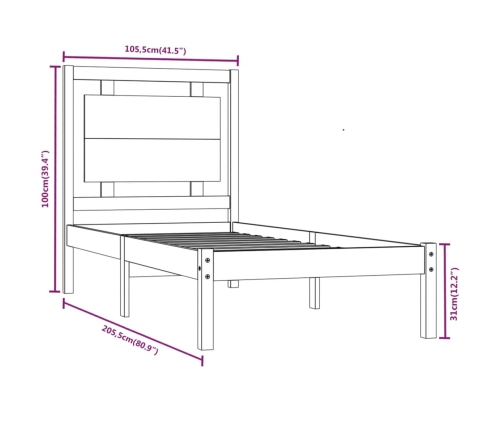 Estructura de cama de madera maciza 100x200 cm