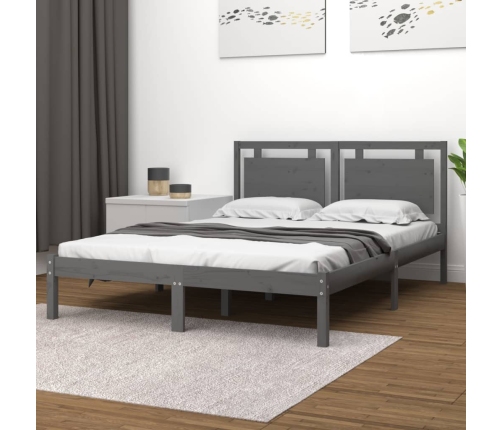 Estructura de cama madera maciza gris King Size 150x200 cm