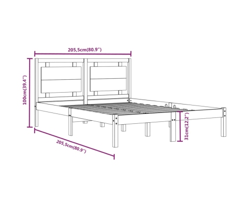 Estructura de cama de madera maciza de pino gris 200x200 cm