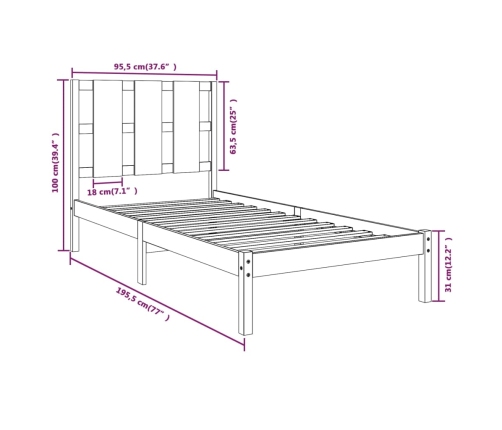 Estructura de cama madera maciza 90x190 cm