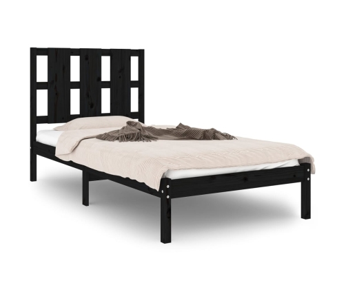 Estructura de cama individual madera maciza negra 90x190 cm