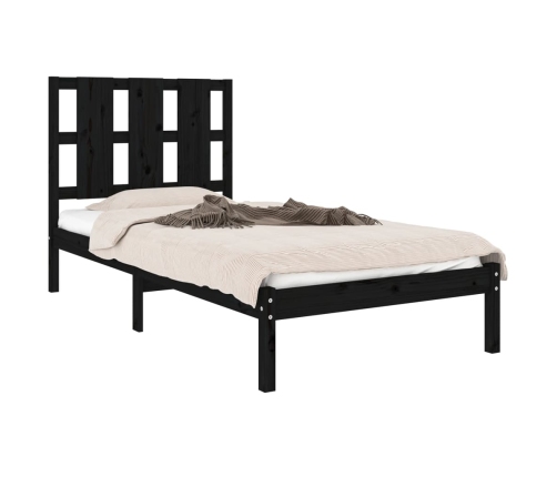 Estructura de cama individual madera maciza negra 90x190 cm