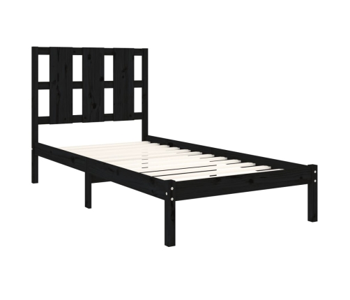 Estructura de cama individual madera maciza negra 90x190 cm