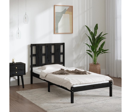 Estructura de cama individual madera maciza negra 90x190 cm