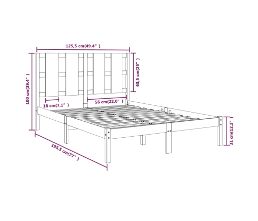 Estructura de cama madera maciza 120x190 cm