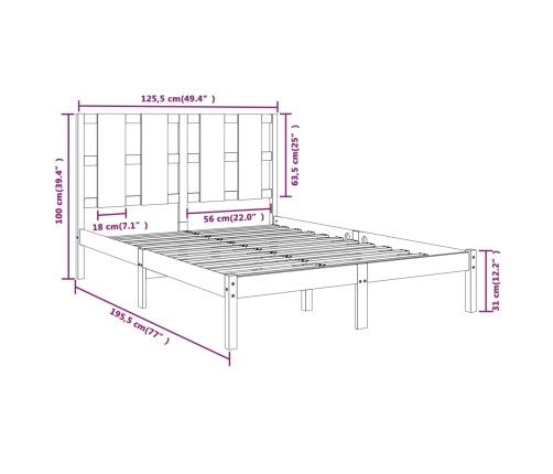 Estructura de cama madera maciza negra 120x190 cm