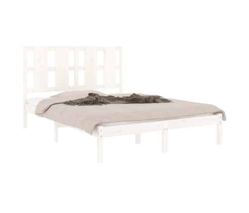 Estructura de cama de madera maciza blanca 135x190 cm