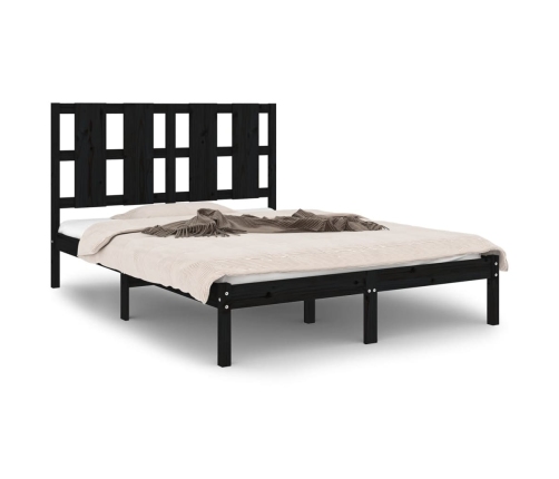 Estructura de cama doble madera maciza negra 135x190 cm