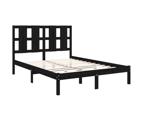 Estructura de cama doble madera maciza negra 135x190 cm