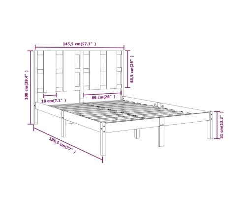 Estructura de cama sin colchón madera de pino blanca 140x190 cm