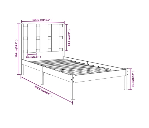 Estructura de cama madera maciza pino marrón miel 100x200 cm