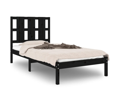 Estructura de cama madera maciza de pino negra 100x200 cm