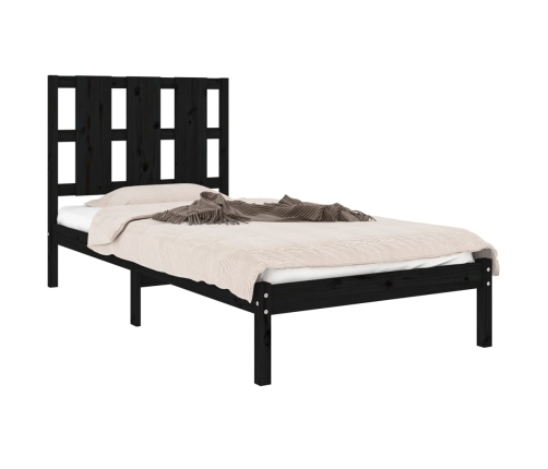 Estructura de cama madera maciza de pino negra 100x200 cm