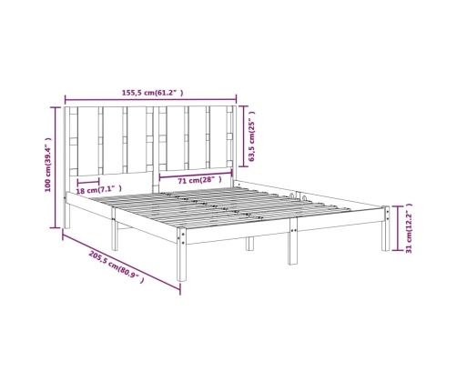 Estructura de cama madera maciza 150x200 cm