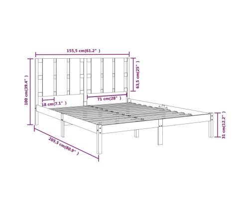 Estructura de cama madera maciza blanca King Size 150x200 cm