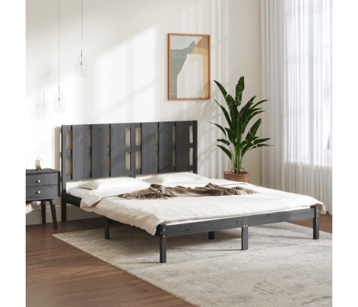 Estructura de cama madera maciza gris King Size 150x200 cm