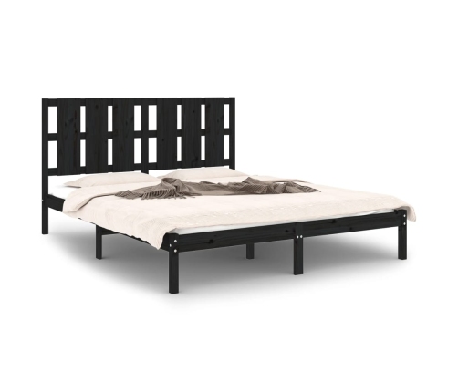 Estructura de cama madera maciza negra King Size 150x200 cm