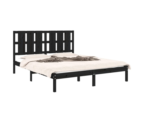 Estructura de cama madera maciza negra King Size 150x200 cm