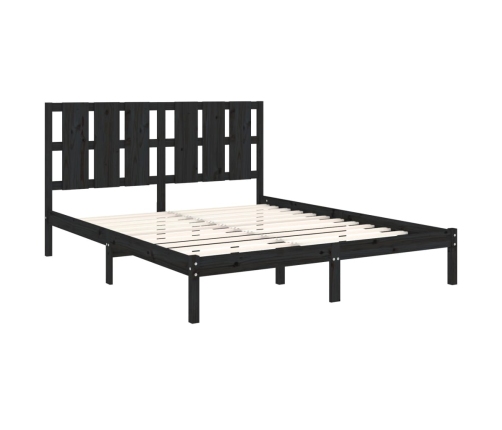 Estructura de cama madera maciza negra King Size 150x200 cm