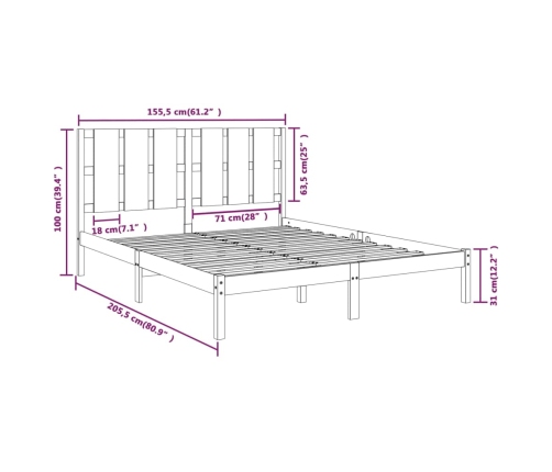 Estructura de cama madera maciza negra King Size 150x200 cm