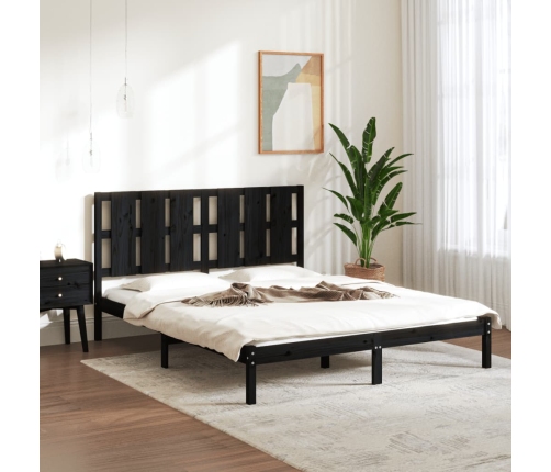 Estructura de cama madera maciza negra King Size 150x200 cm