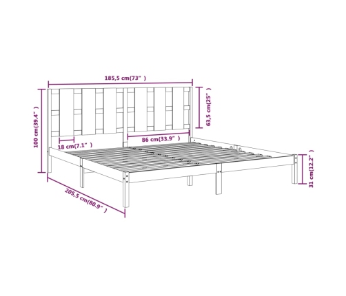 Estructura de cama madera maciza 180x200 cm