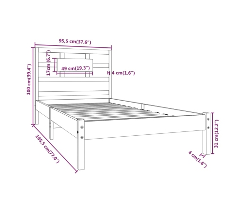 Estructura de cama madera maciza 90x190 cm